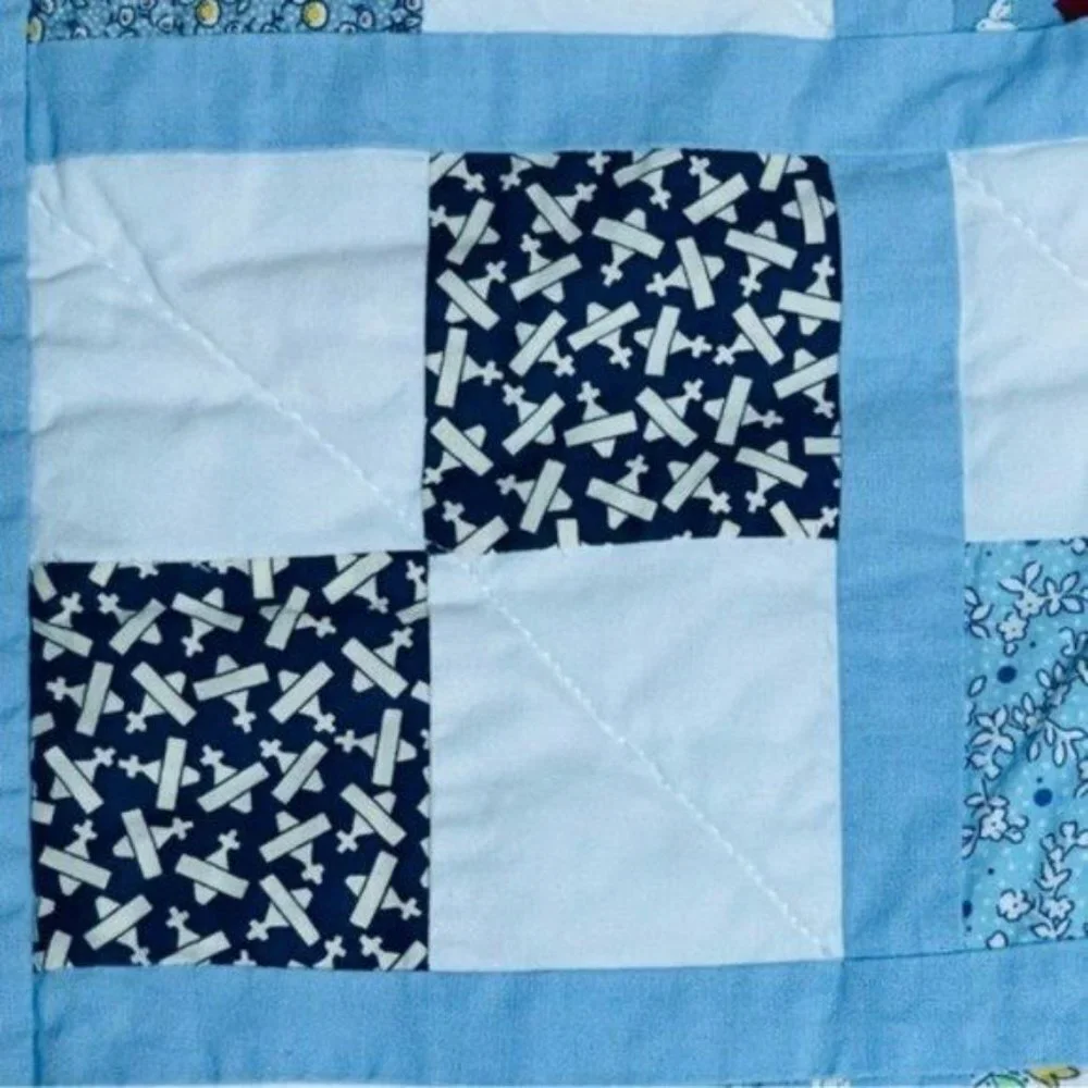 Baby Crib Quilt 32 X 48.5 Unisex Patchwork Floral Dog Bunny Nautical Airplane